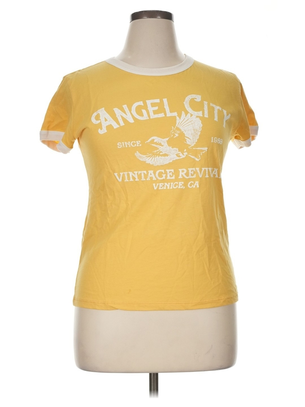 Anthropologie Yellow Angel City Graphic Ringer Tee